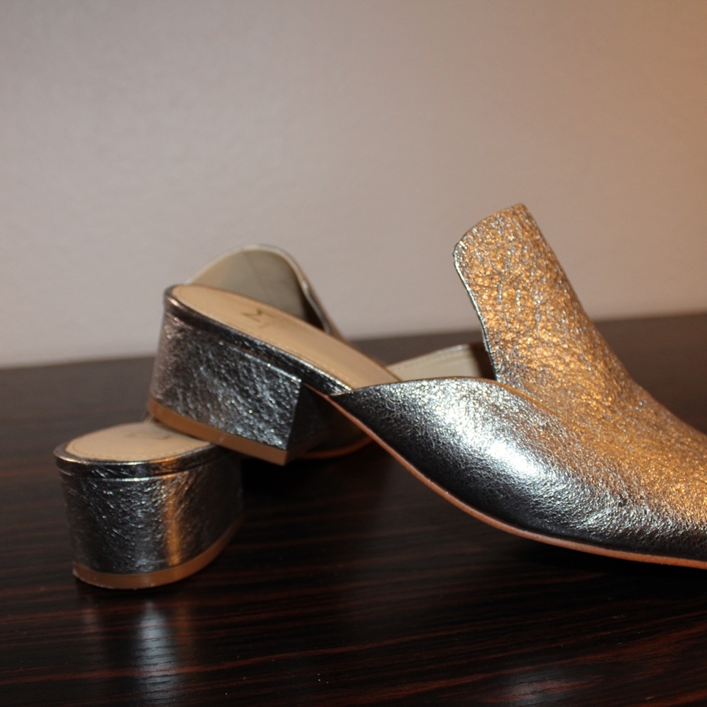 Marc Fisher Silver Block Heel Mules